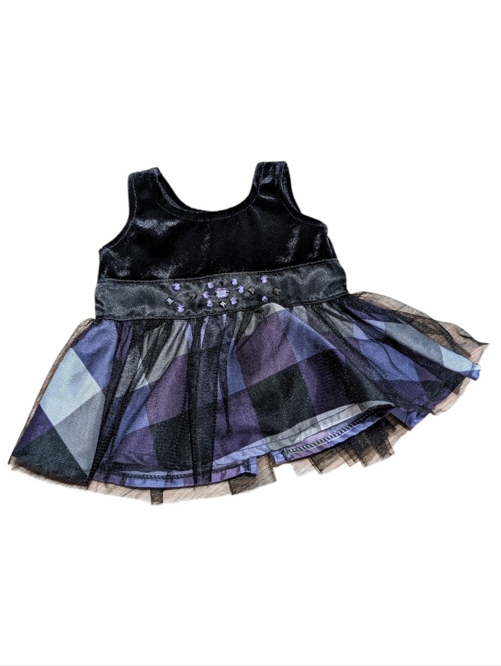 Build-a-Bear Justice Black Velvet & Purple Plaid Tulle Dress